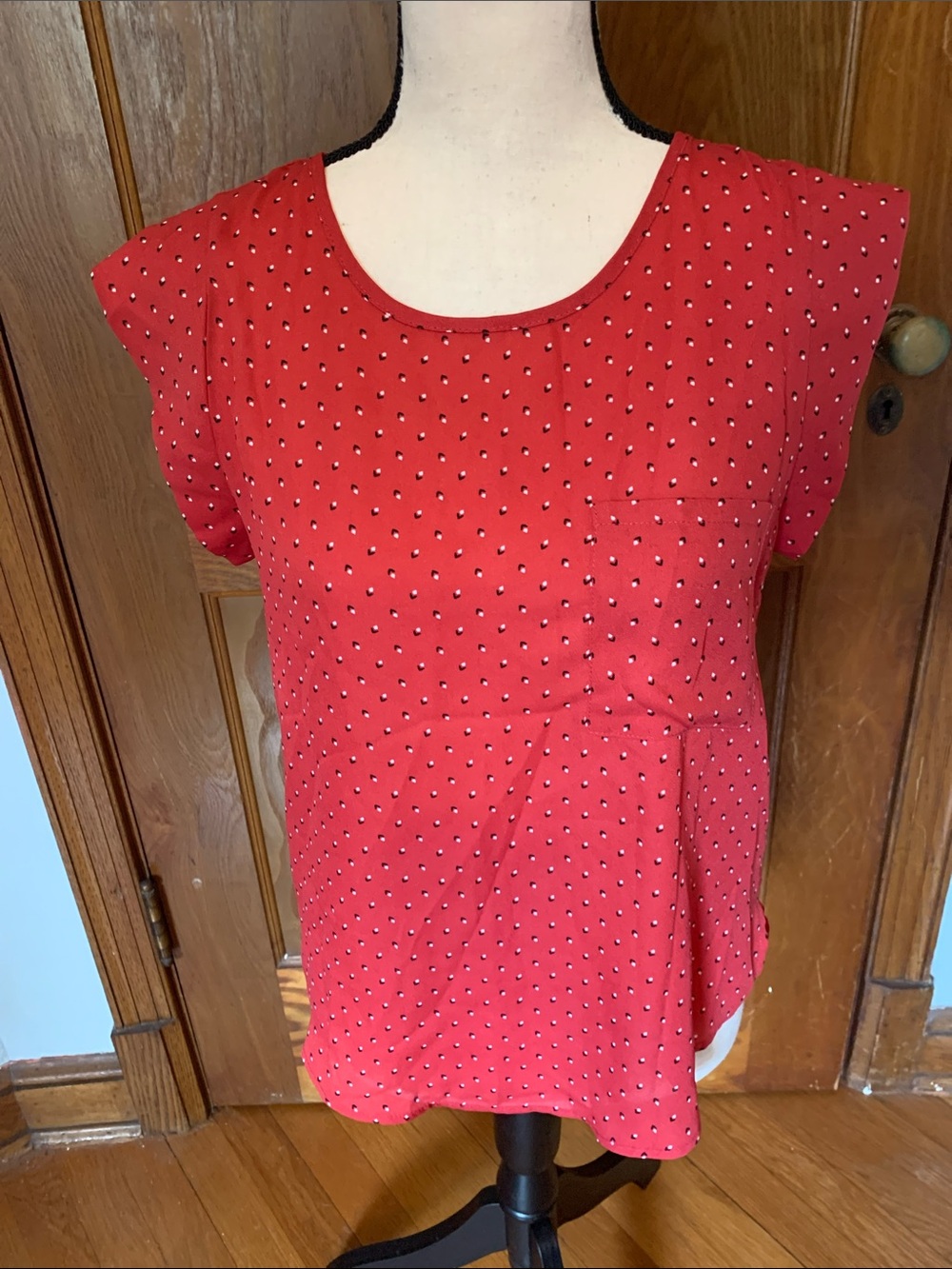 Alice Blue Red Dot Cap Sleeve Blouse